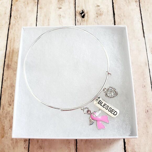 Breast Cancer Awareness Bracelet, Pink Ribbon, Motivational Gift - Picture 2 of 12